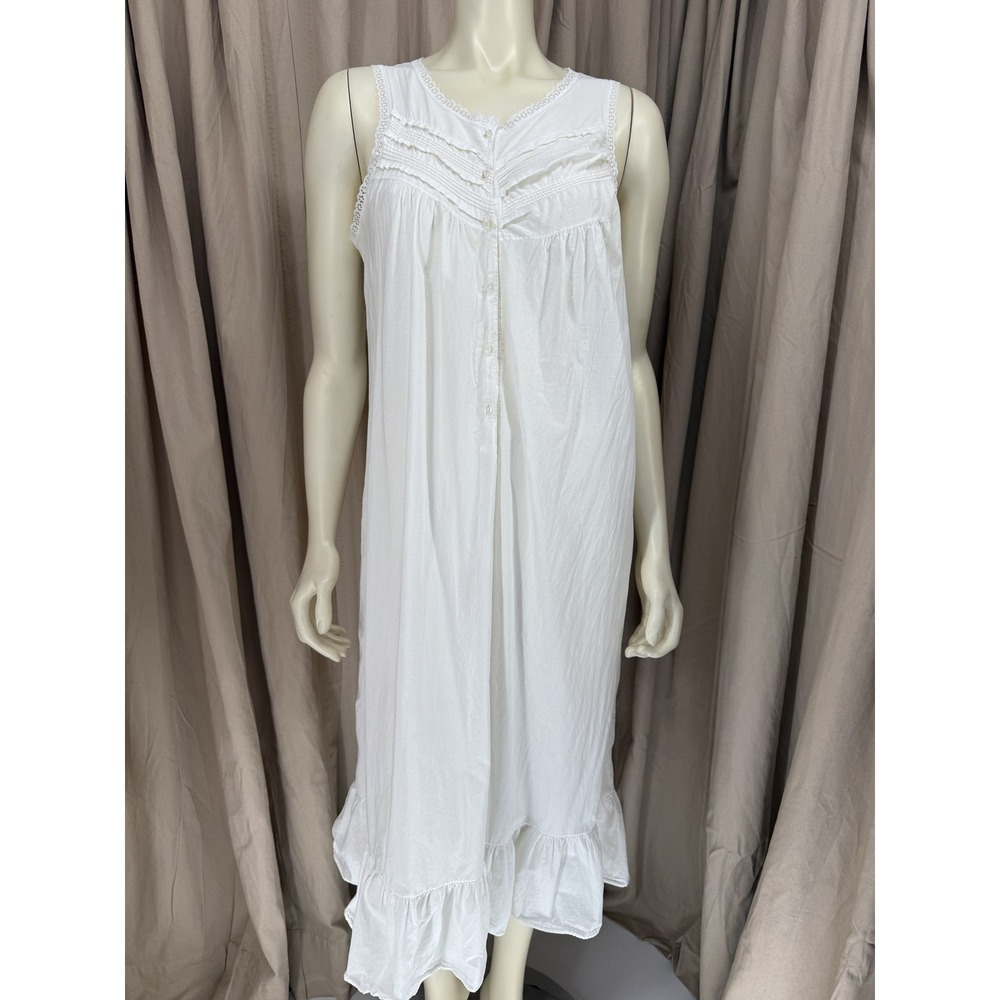 Cottagecore White Lace Pintuck Sleeveless Midi Dress Ruffle Hem